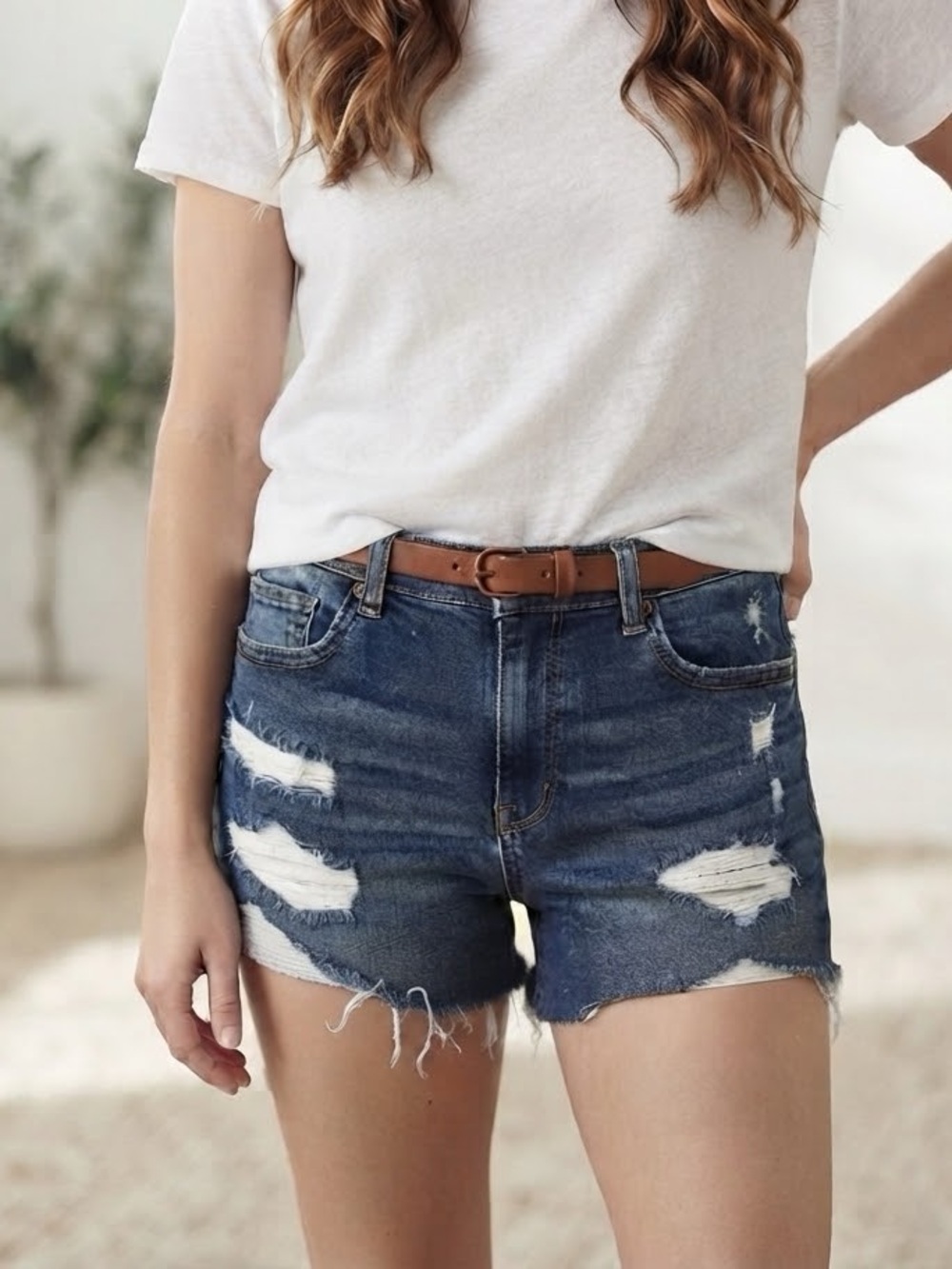 American Eagle Outfitters Distressed Dark Blue Denim Shorts